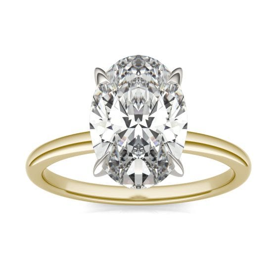 3 CTW Oval Caydia Lab Grown Diamond Solitaire Ring Two-Tone Yellow And White Gold