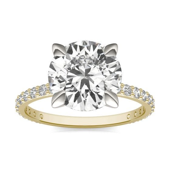 3 2/5 CTW Round Caydia Lab Grown Diamond Classic Solitaire with Side Accents Ring Two-Tone Yellow And White Gold