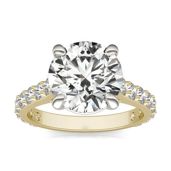 5 CTW Round Caydia Lab Grown Diamond Cathedral Side Stone Ring Two-Tone Yellow And White Gold