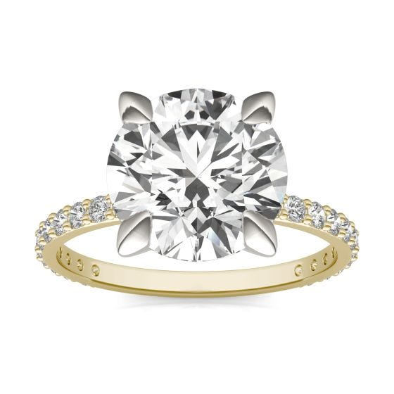 4 2/5 CTW Round Caydia Lab Grown Diamond Classic Solitaire with Side Accents Ring Two-Tone Yellow And White Gold