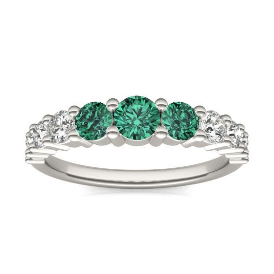 2/5 CTW Round Caydia Lab Grown Diamond Graduated Fashion Ring 14K White Gold featuring Created Emerald