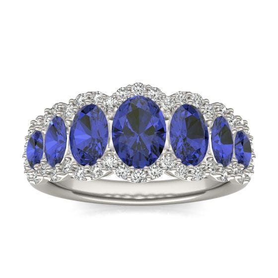 5/8 CTW Round Caydia Lab Grown Diamond Seven Stone Halo Ring 14K White Gold featuring Created Sapphire