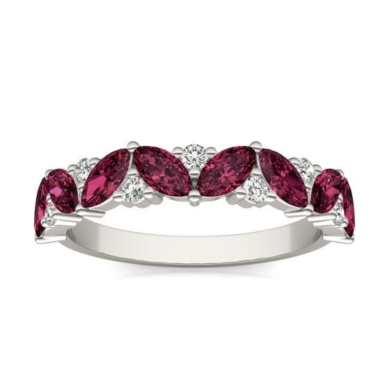 1/5 CTW Round Caydia Lab Grown Diamond Alternating Classic Ring 14K White Gold featuring Created Ruby