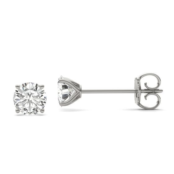 2.08 CTW DEW Round Forever One Moissanite Four Prong Martini Solitaire Stud Earrings Platinum