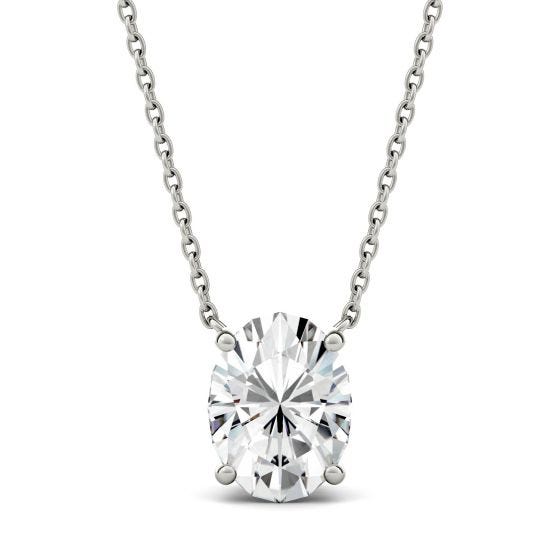 1.50 CTW DEW Oval Forever One Moissanite Solitaire Pendant Necklace 14K White Gold
