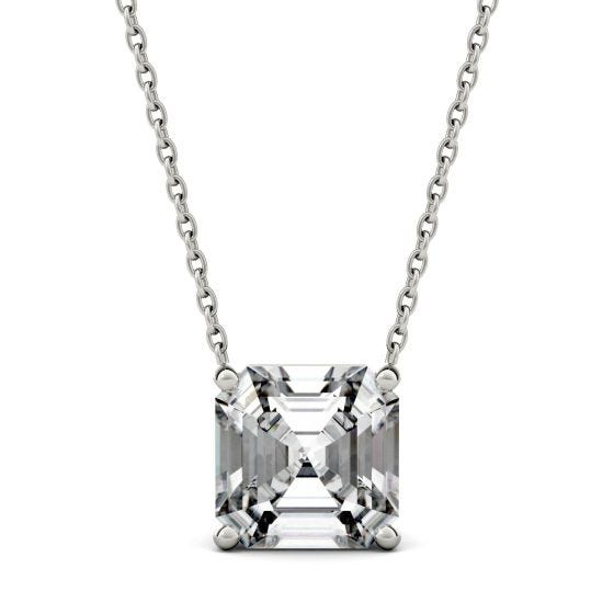 2.21 CTW DEW Asscher Forever One Moissanite Solitaire Pendant Necklace 14K White Gold