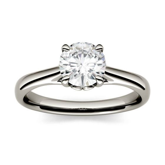 1.00 CTW DEW Round Forever One Moissanite Four Prong Solitaire Engagement Ring 14K White Gold