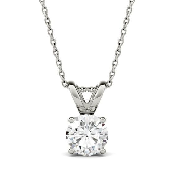 1.90 CTW DEW Round Forever One Moissanite Double Bale Solitaire Pendant in 14K White Gold