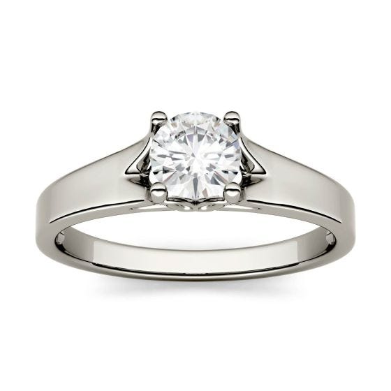 1.50 CTW DEW Round Forever One Moissanite Solitaire Peg Ring 14K White Gold