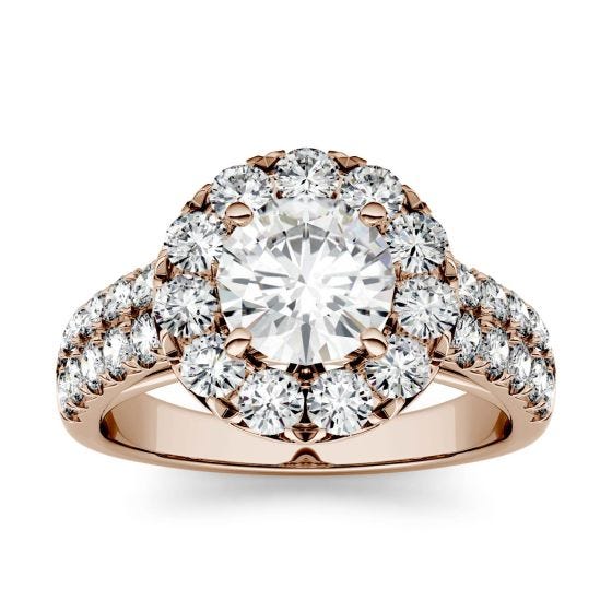 1.78 CTW DEW Round Forever One Moissanite Halo with Side Accents Engagement Ring 14K Rose Gold