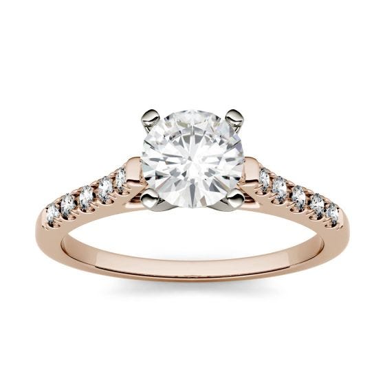 1.65 CTW DEW Round Forever One Moissanite Solitaire with Side Accents Engagement Ring 14K Two-Tone White & Rose Gold