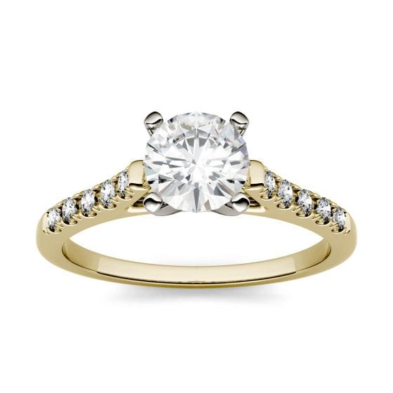 1.65 CTW DEW Round Forever One Moissanite Solitaire with Side Accents Engagement Ring 14K Two-Tone White & Yellow Gold