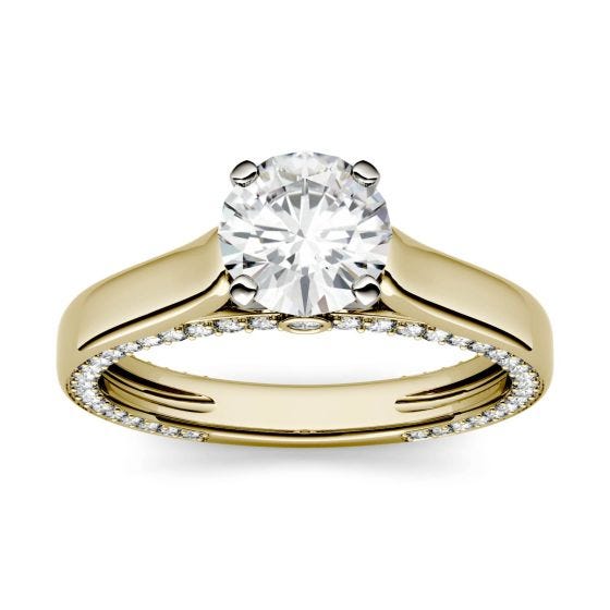 1.53 CTW DEW Round Forever One Moissanite Solitaire with Side Accents Engagement Ring 14K Yellow Gold