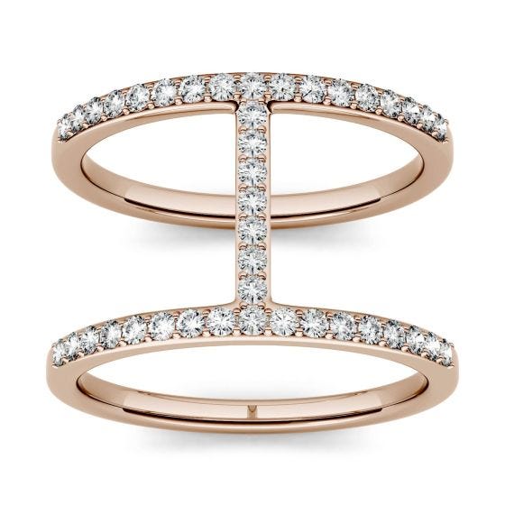 0.41 CTW DEW Round Forever One Moissanite Double Band Geometric Fashion Ring 14K Rose Gold