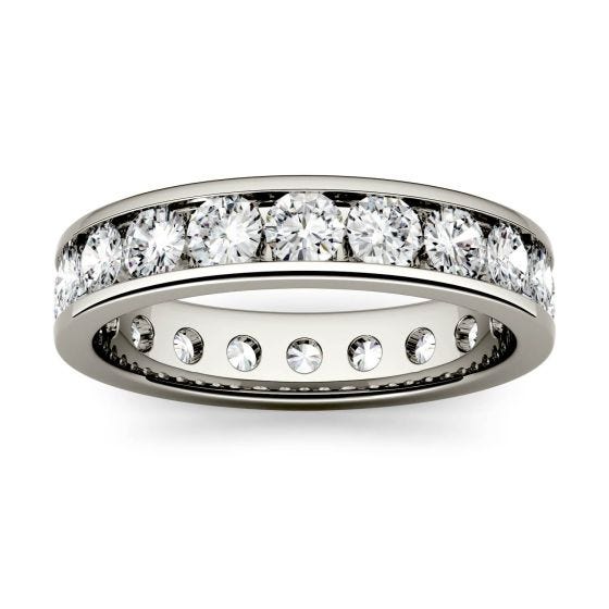 1.80 CTW DEW Round Forever One Moissanite Channel Set Eternity Band Ring 14K White Gold