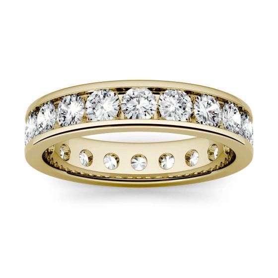 1.80 CTW DEW Round Forever One Moissanite Channel Set Eternity Band Ring 14K Yellow Gold
