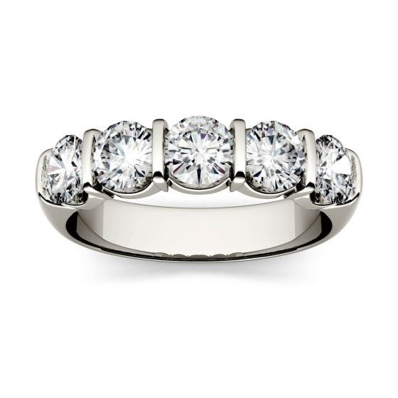 1.65 CTW DEW Round Forever One Moissanite Five Stone Band Ring 14K White Gold