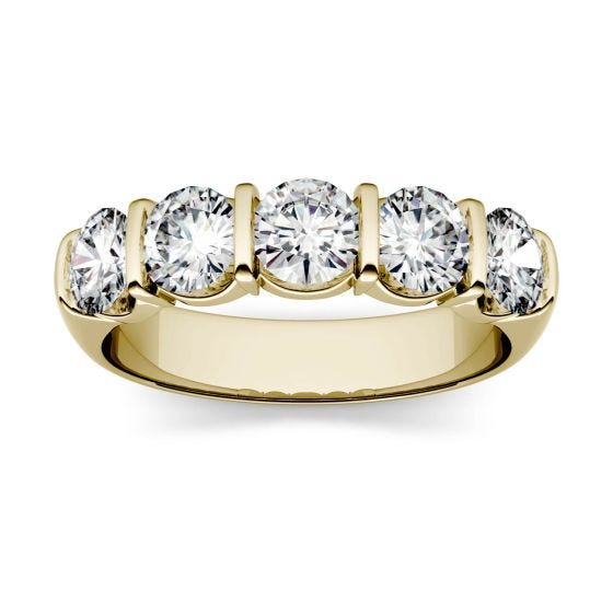 Round Cut Forever Brilliant Moissanite 14k Yellow Gold 5-Stone Band Wedding Ring