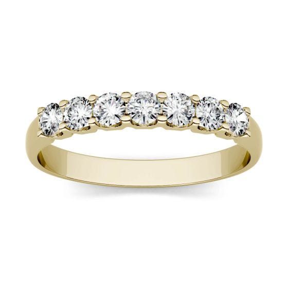 0.42 CTW DEW Round Forever One Moissanite Shared Prong Seven Stone Band Ring 14K Yellow Gold