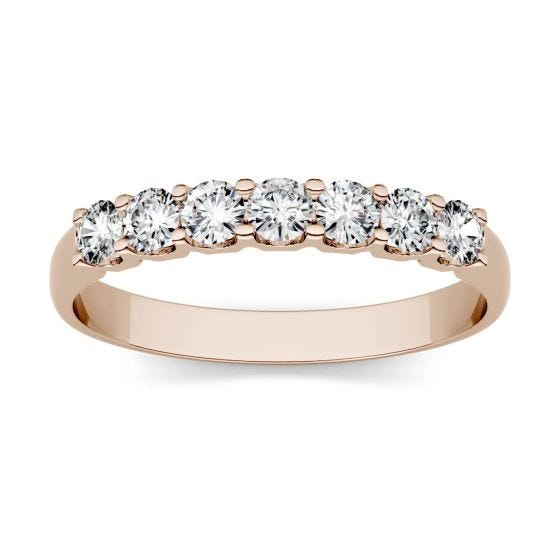 0.42 CTW DEW Round Forever One Moissanite Shared Prong Seven Stone Band Ring 14K Rose Gold