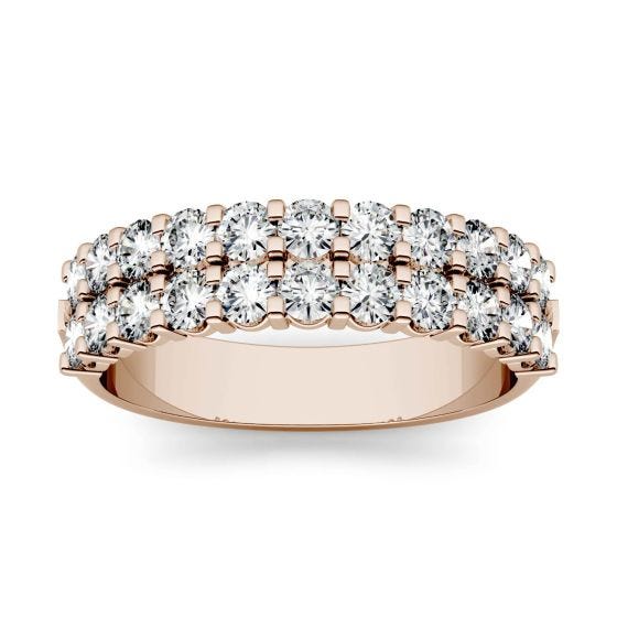 1.32 CTW DEW Round Forever One Moissanite Double Row Anniversary Band Ring 14K Rose Gold