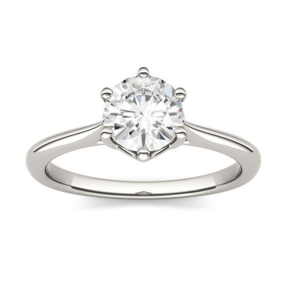 1.00 CTW DEW Round Forever One Moissanite Six Prong Solitaire Trellis Engagement Ring 14K White Gold