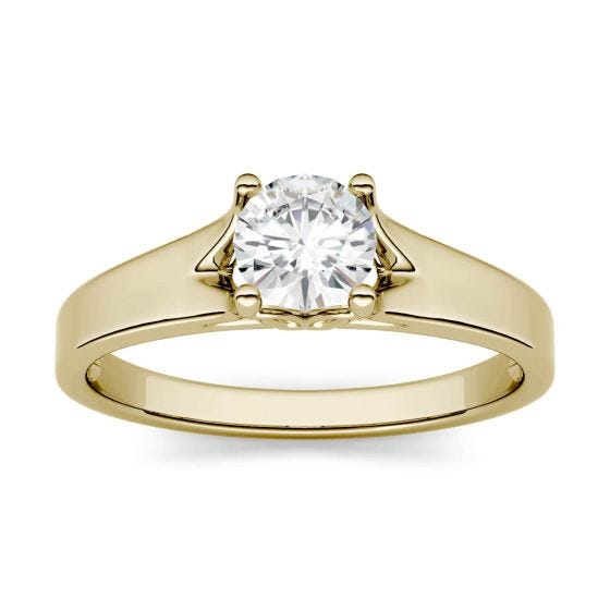 0.50 CTW DEW Round Forever One Moissanite Solitaire Peg Ring 14K Yellow Gold