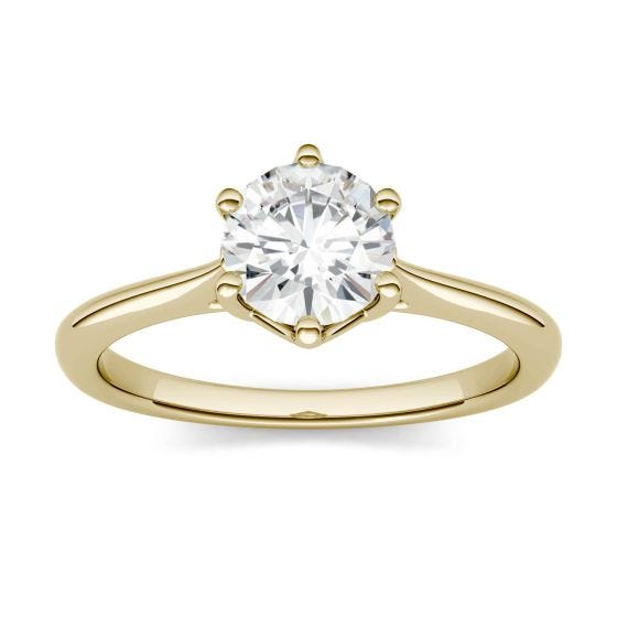 1.90 CTW DEW Round Forever One Moissanite Six Prong Trellis Engagement Ring 14K Yellow Gold