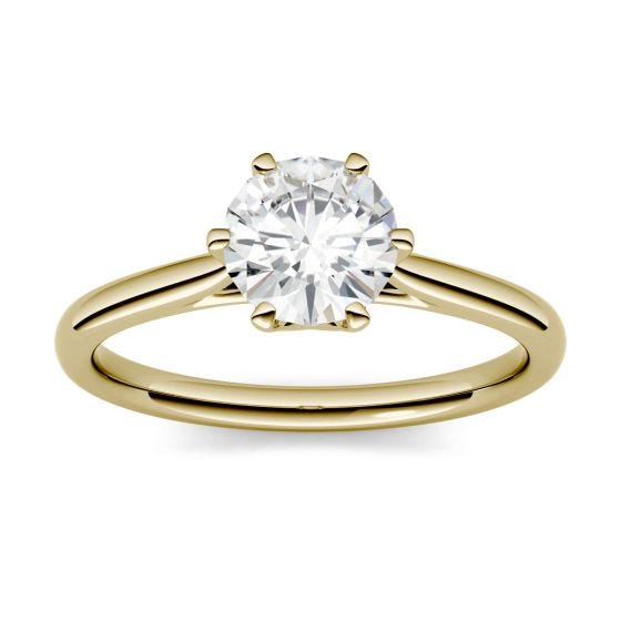 1.00 CTW DEW Round Forever One Moissanite Six Prong Solitaire Engagement Ring 14K Yellow Gold