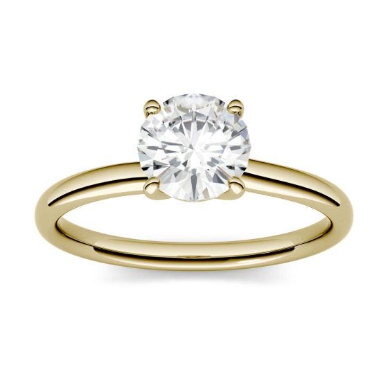 0.50 CTW DEW Round Forever One Moissanite Four Prong Solitaire Engagement Ring 14K Yellow Gold