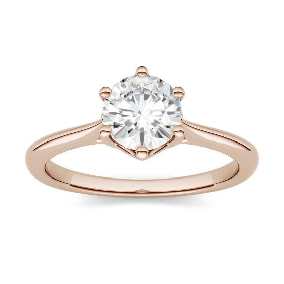 1.00 CTW DEW Round Forever One Moissanite Six Prong Solitaire Trellis Engagement Ring 14K Rose Gold