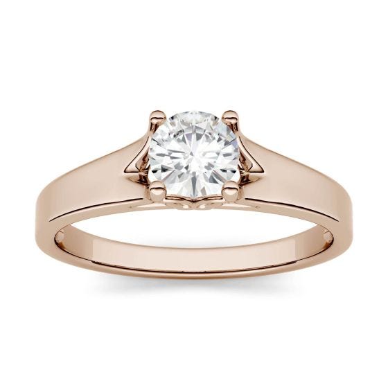 1.00 CTW DEW Round Forever One Moissanite Solitaire Peg Ring 14K Rose Gold