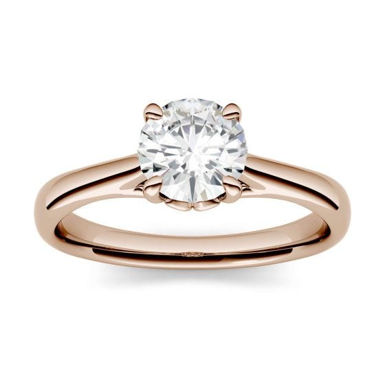 0.51 CTW DEW Round Forever One Moissanite Solitaire Engagement Ring 14K Rose Gold