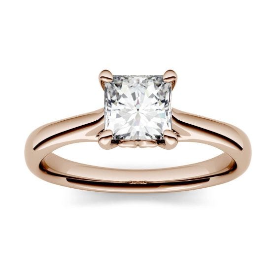 Square Brilliant Cut Moissanite 14k Rose Gold 4-Prong Solitaire Engagement Ring 