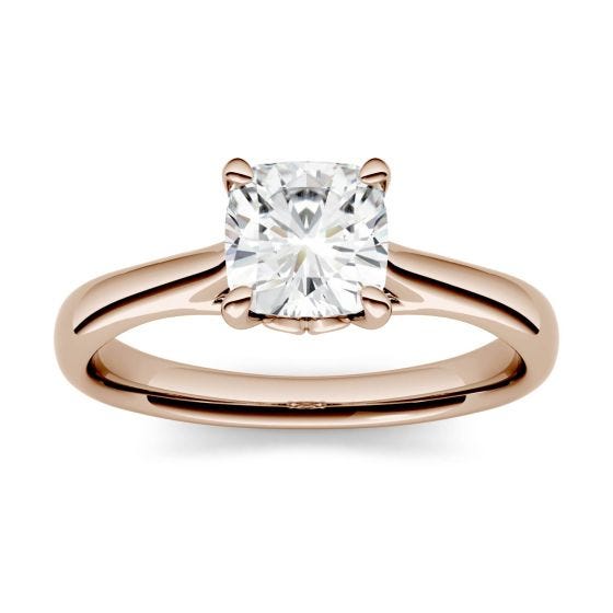 3.30 CTW DEW Cushion Forever One Moissanite Four Prong Solitaire Engagement Ring 14K Rose Gold