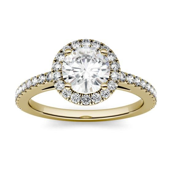 1.40 CTW DEW Round Forever One Moissanite Halo Engagement Ring 14K Yellow Gold