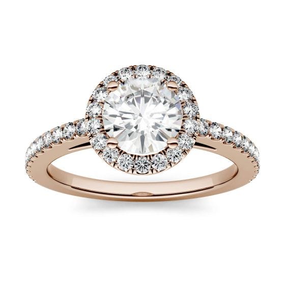 1.40 CTW DEW Round Forever One Moissanite Halo Engagement Ring 14K Rose Gold
