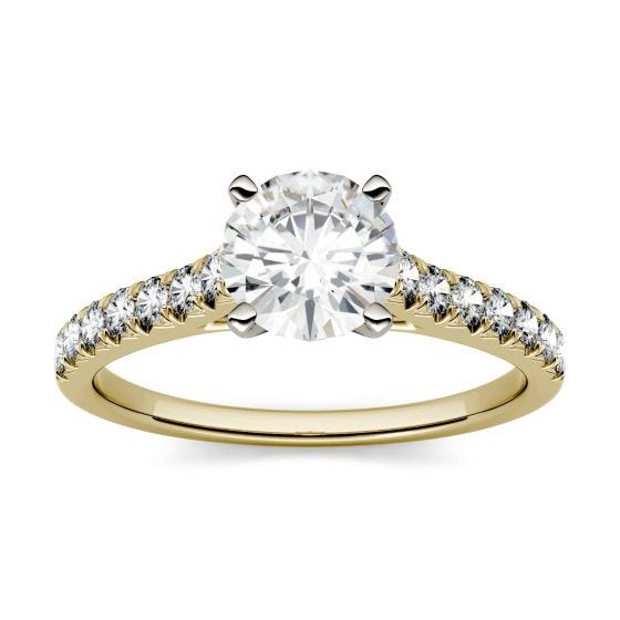 1.81 CTW DEW Round Forever One Moissanite Solitaire with Side Accents Engagement Ring 14K Yellow Gold