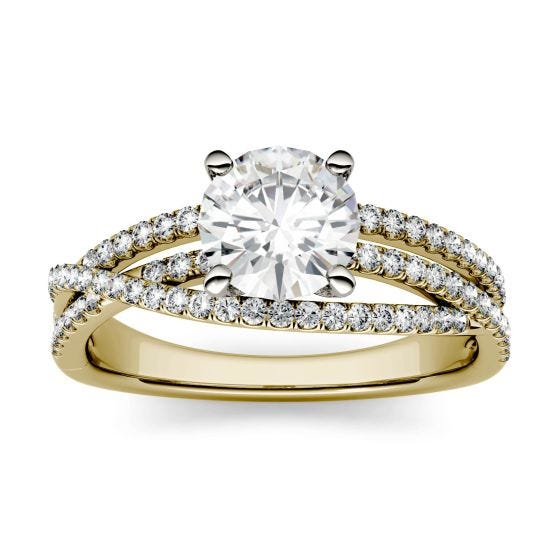 1.78 CTW DEW Round Forever One Moissanite Crossover Solitaire Engagement Ring 14K Yellow Gold