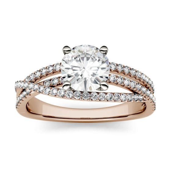 1.28 CTW DEW Round Forever One Moissanite Crossover Solitaire Engagement Ring 14K Rose Gold