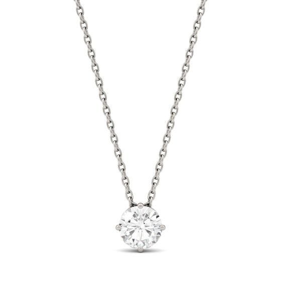 0.51 CTW DEW Round Forever One Moissanite Solitaire Pendant Necklace 14K White Gold