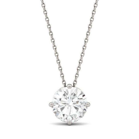 1.92 CTW DEW Round Forever One Moissanite Solitaire Pendant Necklace 14K White Gold