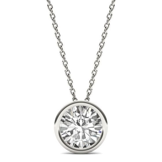 1.50 CTW DEW Round Forever One Moissanite Bezel Set Solitaire Pendant Necklace 14K White Gold