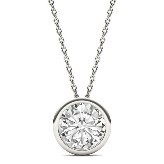1.90 CTW DEW Round Forever One Moissanite Bezel Set Solitaire Pendant Necklace 14K White Gold