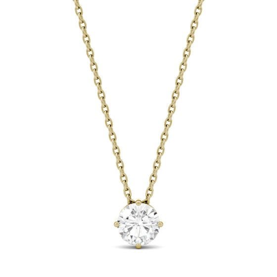 0.51 CTW DEW Round Forever One Moissanite Solitaire Pendant Necklace 14K Yellow Gold