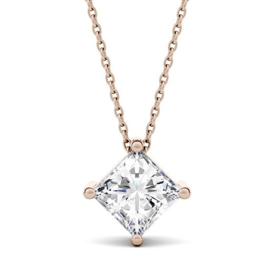 1.70 CTW DEW Square Forever One Moissanite Solitaire Pendant Necklace 14K Rose Gold
