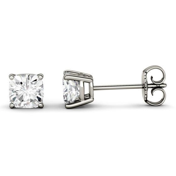 1.00 CTW DEW Cushion Forever One Moissanite Four Prong Solitaire Stud Earrings 14K White Gold