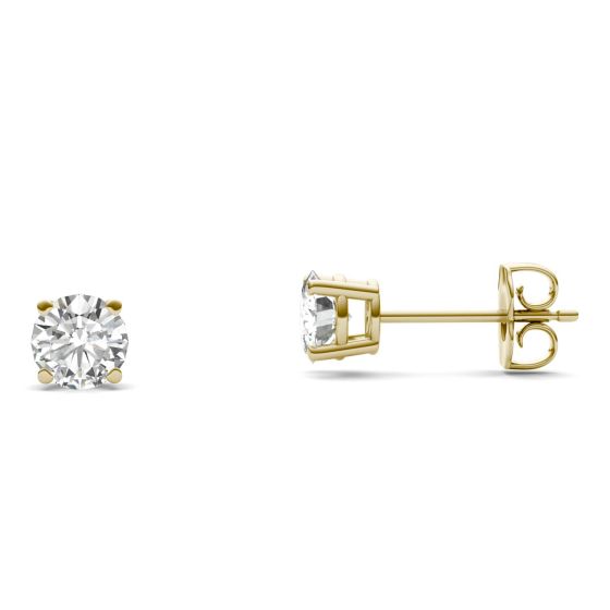 1.00 CTW DEW Round Forever One Moissanite Four Prong Solitaire Stud Earrings 14K Yellow Gold