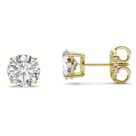 3.80 CTW DEW Round Forever One Moissanite Four Prong Solitaire Stud Earrings 14K Yellow Gold