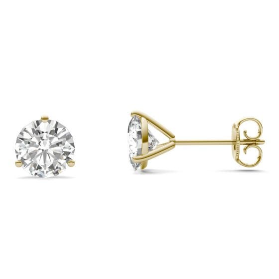2.00 CTW DEW Round Forever One Moissanite Three Prong Martini Solitaire Stud Earrings 14K Yellow Gold